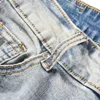 Jeans masculinos Europeu e American High Street Diamond Splash Wash Hollow Patch Patchwork Drilling