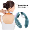 Neckbår EMS Neck Acupoints Lymfity Massage Device, Intelligent Neck Massager med värme Blue Hot Design Pain Relief