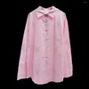 Blusas femininas blusas de blusa rosa doce 2024 primavera outono estilo comutar estilo casual casual de comprimento médio camisa de manga longa para mulheres