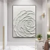 White Textured Flower Painting Poster Heavy Textured Minimalist Wall Art Canvas Painting Prints Home Living Room Decoration