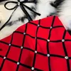 Casual Dresses Sexy Spaghetti Strap Bow 2024 Summer Red Women Dress Bling Diamonds Patchwork Velvet Slim A Line Party