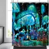 Mushroom Shower Curtain Trippy Psychedelic Teal Plant Botanic Mushroom Starry Fantasy Wonderland Forest Waterproof Bathroom Sets