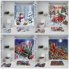 Duschvorhänge Weihnachtsvorhang Set lustige Weihnachtsmann Santa Snowman Red Truck Weihnachtsbaumjahr Badezimmer Teppich Bad Matte Toilette Deckel Deckel