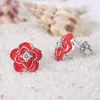 Stud Earrings Cute Red Flower Epoxy Resin Zirconia Crystal Fashion Daily Jewelry Accessories Gift For Women Girl