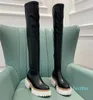 Designer Over the Knee Boots For Women Sexy Lady Thick Soled Chelsea Boots Elastic Boot Black Boots Muffin Trendy Party Shoes Storlek 35-42