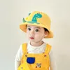 Söt dinosaurie baby hatt fast färg tecknad broderad bassäng mössa för småbarn sol hattar sommar mjuk bomull barn pojke flicka hink hatt