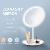 Specchio per il trucco dell'illuminazione a LED con telaio di archiviazione Tre modalità di controllo della luce Strumento di cura della pelle per specchio cosmetico protabile staccabile