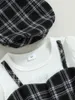 Наборы одежды для мальчиков плетчака пледа-кнопкой рубашки детская повседневная клетчатая топ с длинным рукавом с карманом и шляпой осенью