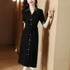 Vestidos de festa vestido preto feminino Fashion Colorblock Bolt Button Down camisa vintage Manga curta Aline Mulheres vestidos