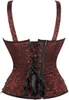 Steampunk Corset BustierTop with Straps Plus Size Lace Up Vintage Jacquard Women Victorian Gothic Costume Renissance Brown Black