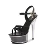 Hip Waterproof Platform High Heel Round Head Transparent Bottom Women Stiletto Sandals With Sparkling Sexy Diamonds Ankle Strap Wedges Sandles Heels 240228