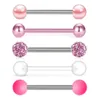 5st Acrylic Tongue Piercing Barbell Set rostfritt stål Glitterringar Lot 14G Nipple Bar Bulk Langue 240409