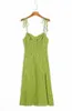 Casual Dresses Vacation Style French Retro Fairy Nisch Green Shivering Print Long Dress Side Slit Hem Sling