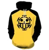 Anime One Piece 3D Hoodie Sweatshirts Trafalgar Yasası Cosplay Korsanları Kalp İnce Pullover Hoodies Dış Giyim Kat Kıyafet G1201674075