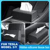 För Tesla Model Y Model 3 Car Silicone Tissue Box Silica Gel Paper Drawer Car Interior Products Refited Accessories 2023 Modeller