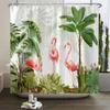 Plantes de style nordique Rose Flamingo Bird Imprimé rideau de douche de salle de bain Tissure de salle de bain imperméable Polyester Bath rideau avec crochets