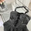 Casual Dresses Women's Denim Dress Spring Summer Thin Solid Color Neck-Mounted Backless Lace-Up Slim A-Line Short Sexy