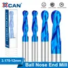 XCAN Ball Nose End Mill 3.175 4 6 8 10 12mm Shank Carbide Milling Cutter 2 Flute Nano Blue Coated CNC Router Bit For Woodworking