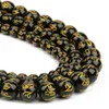 8/10mm Six Word Mantra Prayer Feng Shui Beads Black Obsidian Agate Round Buddha Beads for DIY Bracelets Jewelry Making Accsories