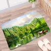 Bath Mats Waterfall Scenery Bathroom Mat Bird Palm Tree Mountain Green Plants Flowers Spring Landscape Non-slip Rug Kitchen Doorway Carpet