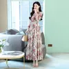 Ethnische Kleidung Muslim Frühling Herbst Blumenchiffon Ruffenkragen Maxi Kleid Frauen Chic Casual Beach Kleider 2024 Lang