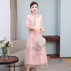 Sukienki swobodne w stylu chińskim ubranie damskie 2024 Summer etniczny elegancki retro haft organza qipao ulepszona sukienka cheongsam K578