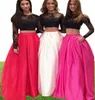 New Red Evening Gown ALine Two Piece Prom Dress with Pockets Round Neck Open Back Black Lace Long Sleeves Prom Dresses Long4117770