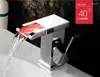 Bathroom Sink Faucets Color Changing LED Waterfall Square Faucet Mixer Tap Single Hole