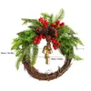 Decorative Flowers Farmhouse Christmas Wreath With Bells Door Pine Cone Decoration Artificial Geen Plants Simulation Flower Vine Year