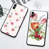 Niedliche Erdbeerblumen -Telefonhülle für iPhone 14 13 12 11 XS x 8 7 6 plus Mini Pro Max SE 2022 Schwarzer PC TPU Glass Telefonabdeckung