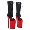 Chaussures de danse Auman Ale 26cm / 10 pouces noir avec daim rouge supérieur sexy exotique haute plate-forme de talon fête des femmes bottes bottes 002