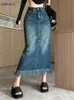 Grande taille s- 3xl pifons maxi jupe denim femme vintage chic