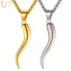 U7 Collier de corne italien Amulette Gold Color Pendants en acier inoxydable Chaîne pour hommes Femmes Gift Bijoux de mode P10292492