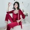 Women's Pajamas Autumn Winter Sexy Lace Suspenders Luxury Noble Ladies Loungewear Korean Gold Velvet Three-piece Set