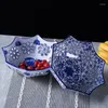 Bols salon bol de fruits en céramique grande de porcelaine bleu et blanc octogonal ouverte de collation