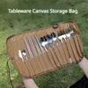 Geschirrssätze tragbares Tabellengeschirr -Leinwand -Speichertasche 4 Personen Set Edelstahllöffel Stäbchen Gabel für Camping -Reisebühne Picknick