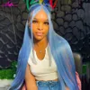 Haze Blue Straight Human Hair Wigs для женщин светло -голубые кружев