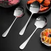 Spoons 2/1Pcs Large Stainless Steel Spoon Long Handle Soup Round Scoops For Dinner Dessert Pot Colander Kitchen Tableware