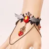 Charm Armband European och American Black Lace Pu Leather Bat Red Crystal Vintage Armband Chain Halloween Accessories Cos Event Matching