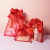 2023 Heißverkaufs 4 Größe neu 50 Prozent/Los Bowknot Red Mesh Bag Transparent Kosmetische Probenverpackung Speicherbeutel kann angepasst werden