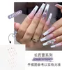 False Nails 24pcs/box Girl Pink French Fake Nail Tips Shinying Rhinestone Pearl Long Ballet Coffin Fause Gem Deration