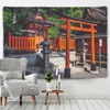 Tapestries Fluorescent Japanese Tapestry Laacco With Pink Cherry Blossom Wall -mounted Fuji Ancient Temple Printing Home Decoration