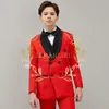 Spring Autumn Children Bust Shed Set Doppi Breaste Set Kids Wedding Party Performance Boys Boys Red Floral Blazer Pants 2pcs Outfit