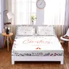 White Christmas Bedding Set Fitted Sheet Four Corners with Elastic Band Sheets Bed Cover Set Bed Sheets and Pillowcases Bedding