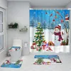 Duş perdeleri Noel perdesi seti komik Noel Baba Kardan Adam Kırmızı Kamyon Noel Ağacı Yıllık Banyo Dekoru Halı Banyo Mat Tuvalet Kapak Kapağı