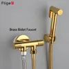 Fliger Gold Bidet Faucet Brass Handheld Bidet Toilet Sprayer Set Bidet Portable Only Cold Water Tap One In Two Out Angle Valve