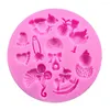 Baking Moulds Baby Shower Party Stroller Hand Bottle Trojan Shape 3D Fondant Cake Silicone Mold Kitchen Candy Cupcake Decoration Tools F0300