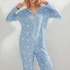 DONNA PAJAMA Stampa floreale a manica lunga salta con cappuccio inverno inverno in flanella da notte in flanella indossare abiti con cerniera s/m/l/xl