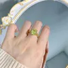 Cluster Rings PANSYSEN Trendy 925 Sterling Silver 9x11MM Created Peridot Gemstone Cocktail Party Ring 18K Gold Plated Gift Wholesale