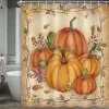 Solros Maple Leaves Pumpkin Autumn Fall Flowers Dusch Crawtain Happy Thanksgiving Day Harvest Bath Set With Hooks